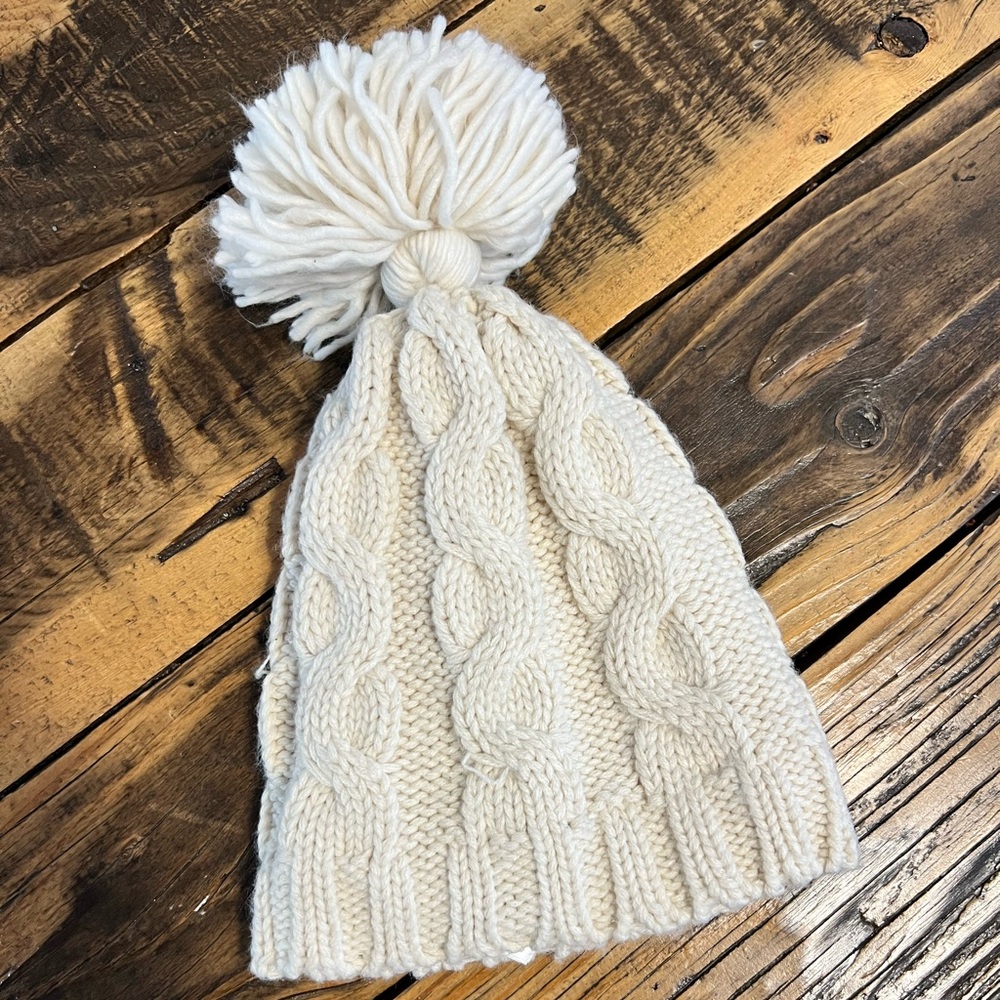 Baby Gap Off White Fleece Lined Beanie with Pompom size Small